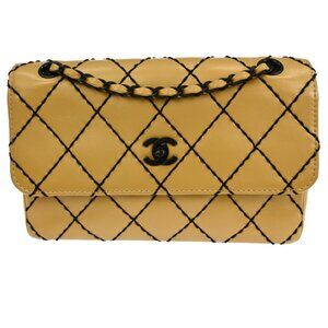 Chanel Beige Lambskin Wild Stitch Straight Flap Shoulder Bag XX40090
